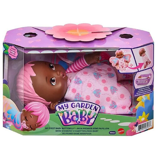 Mattel My Garden Baby - Mon Premier Bébé Papillon rose, 23 cm, corps souple avec ailes en peluche - Poupée / Poupon - Des 18 mois