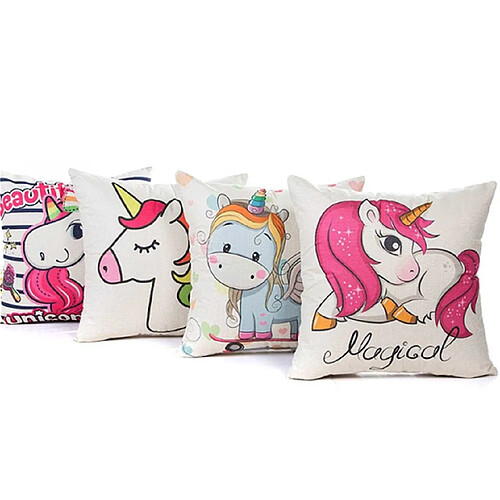 YP Select Housse de coussin de taille de canapé de lit de taie d'oreiller d'impression de licorne de bande dessinée