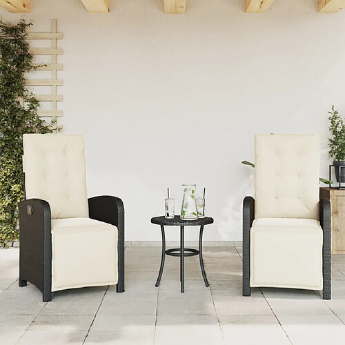 vidaXL Chaises inclinables de jardin lot de 2 repose-pied noir rotin