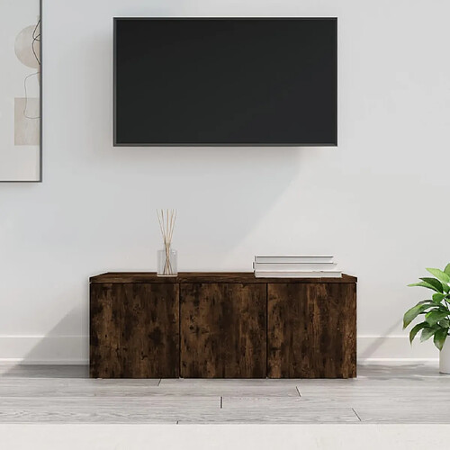 vidaXL Meuble TV Chêne fumé 80x34x30 cm Bois d'ingénierie