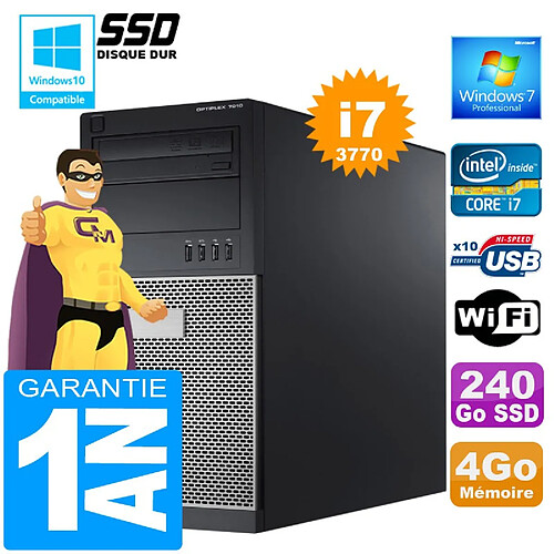 PC Tour DELL 7010 Core I7-3770 Ram 4Go Disque 240 Go SSD Graveur DVD Wifi W7 · Occasion