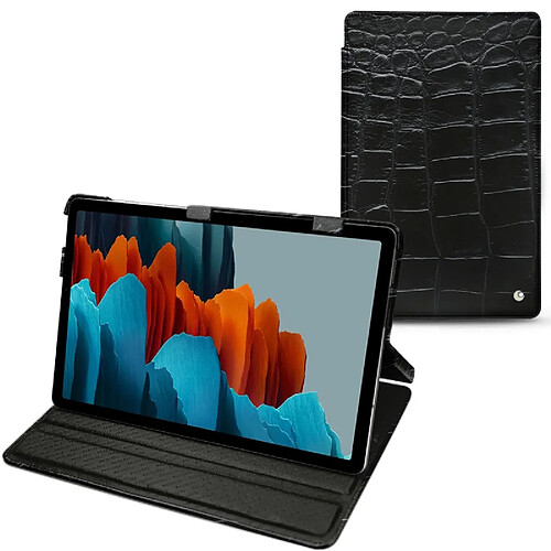 Housse cuir Samsung Galaxy Tab S7+ - Rabat horizontal - Crocodile nero ( Noir / Black) - NOREVE