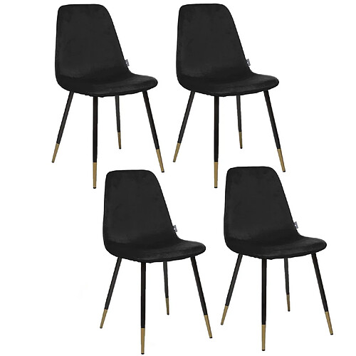 Toilinux Lot de 4 Chaises design velours Tyka - Noir