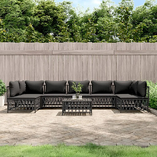 vidaXL Salon de jardin 8 pcs avec coussins anthracite acier