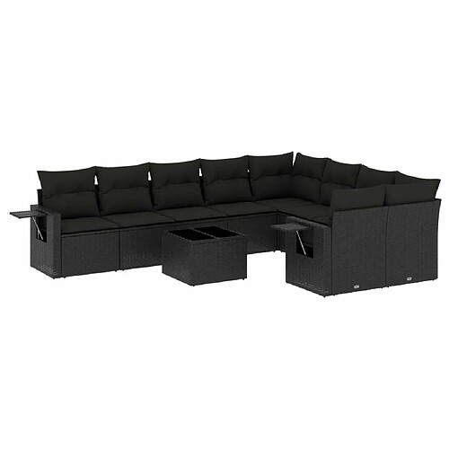 Maison Chic Salon de jardin 10 pcs avec coussins | Ensemble de Table et chaises | Mobilier d'Extérieur noir résine tressée -GKD78828