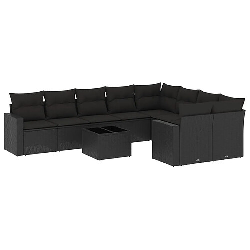 Maison Chic Salon de jardin 10 pcs avec coussins | Ensemble de Table et chaises | Mobilier d'Extérieur noir résine tressée -GKD79220