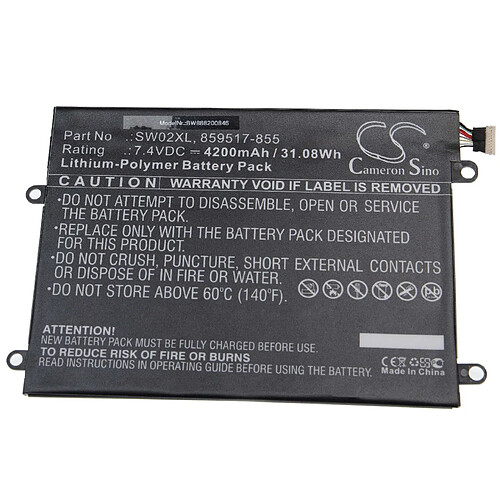 vhbw batterie compatible avec HP Notebook X2 10-P016NF, X2 10-P016TU, X2 10-P017NL, X2 10-P018NF, 10-P018WM laptop (4200mAh, 7.4V, Li-Polymère, noir)