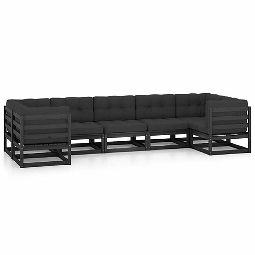 Maison Chic Salon de jardin 7 pcs + coussins - Mobilier/Meubles de jardin - Table et chaises d'extérieur noir bois de pin massif -MN78687