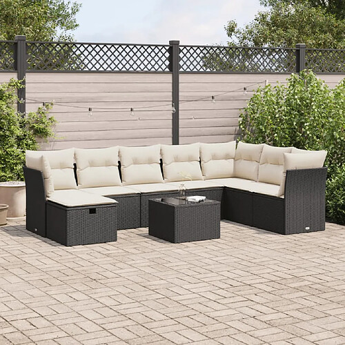 vidaXL Salon de jardin 9 pcs avec coussins noir résine tressée