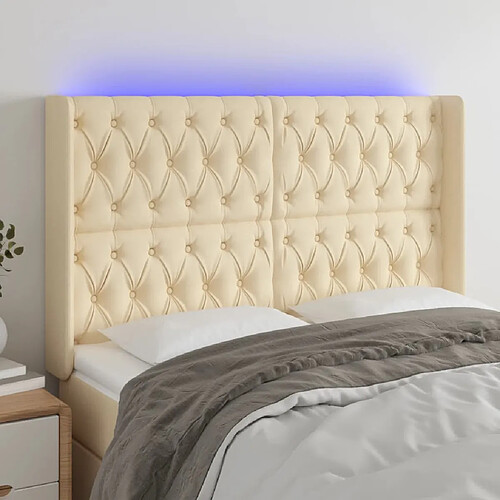 vidaXL Tête de lit à LED Crème 163x16x118/128 cm Tissu