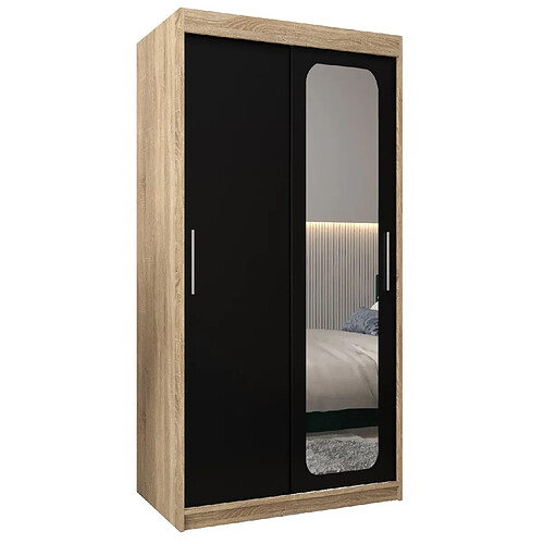 Abiks Meble Armoire PROMO T2 À Portes Coulissantes 200/100/62 2 Portes (Sonoma/Noir)