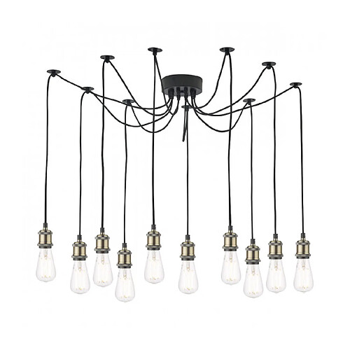 Luminaire Center Suspension Waco Cuivres Antique,Noir mat 10 ampoules 100cm