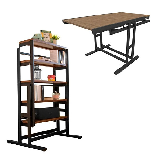 Blumie Etagère modulable (H125 x l78 x P62 cm) convertible en Table - style industriel