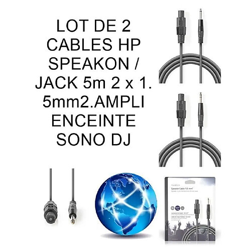 2 CABLES HP SPEAKON / JACK 5M 2 X 1.5MM2 Connecteurs pour AMPLI ENCEINTES SONO DJ