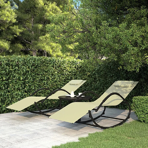 Maison Chic Lot de 2 Chaises longues à bascule | Bain de soleil Relax | Transat Crème Acier et textilène -GKD30324