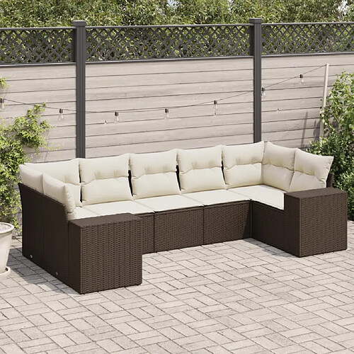 vidaXL Salon de jardin avec coussins 7 pcs marron résine tressée