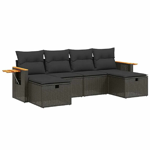 Maison Chic Ensemble Tables et chaises d'extérieur 6pcs avec coussins,Salon de jardin noir résine tressée -GKD757535