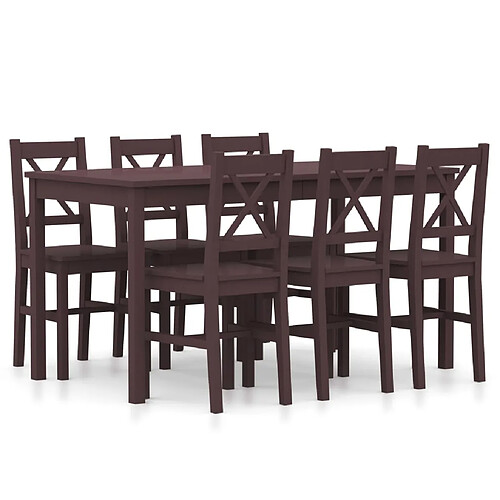 vidaXL Ensemble de salle à manger 7 pcs Pinède Marron foncé