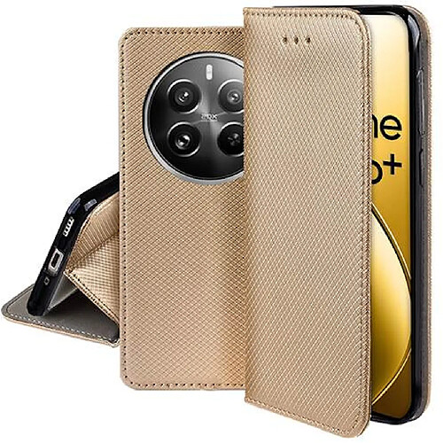 Htdmobiles Housse etui portefeuille avec coque interieure en silicone pour Realme 12 Pro et Realme 12 Pro+ Plus 5G + verre trempe - OR MAGNET