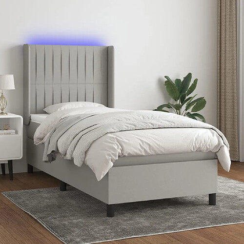 vidaXL Sommier à lattes de lit matelas LED Gris clair 100x200 cm Tissu