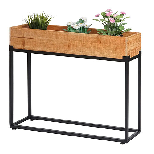 Mendler Jardinière sur pied HWC-L32, bac à fleurs bac à légumes, bois-acier 62x80x16cm ~ châssis noir, teinte naturelle