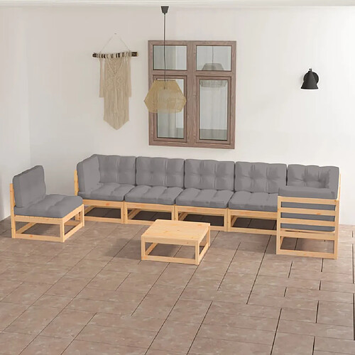 vidaXL Salon de jardin 8 pcs avec coussins Bois de pin massif