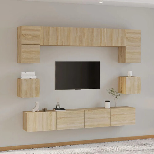 Maison Chic Ensemble de meubles TV 8 pcs | Banc TV Moderne pour salon | Meuble de Rangement - Chêne sonoma Bois d'ingénierie -MN19085