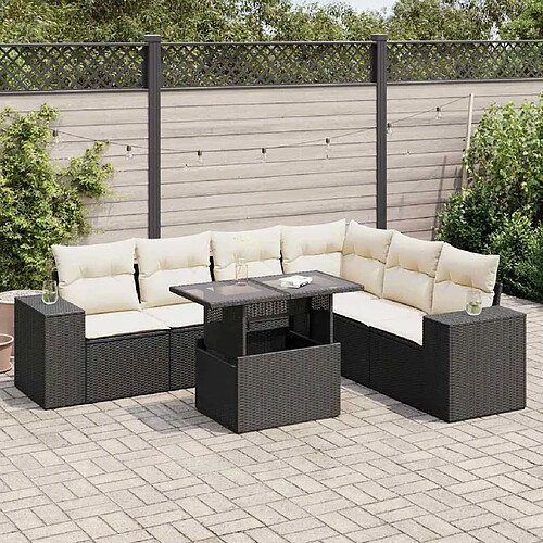 vidaXL Salon de jardin 7 pcs avec coussins noir résine tressée