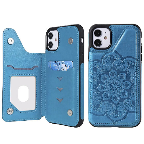 Coque en TPU + PU Empreinte Fleur Antichoc avec béquille bleu pour votre Apple iPhone 11 6.1 pouces