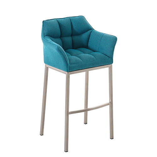 Decoshop26 Tabouret de bar chaise haute de comptoir couture carrées assise en tissu turquoise 4 pieds stables en acier inoxydable 10_0004727