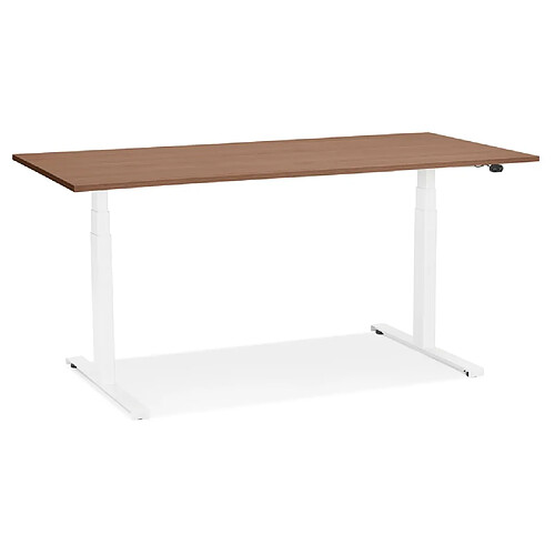 Alterego Bureau assis debout électrique 'TRONIK' blanc avec plateau en bois finition Noyer - 140x70 cm