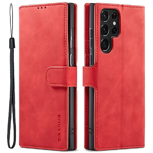 Etui en PU DG.MING style rétro, anti-rayures avec support rouge pour votre Samsung Galaxy S22 Ultra 5G