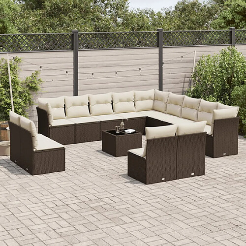 vidaXL Salon de jardin avec coussins 14 pcs marron résine tressée