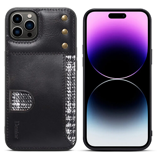 Coque en TPU + cuir véritable anti-rayures avec porte-carte pour votre iPhone 14 Pro Max - noir