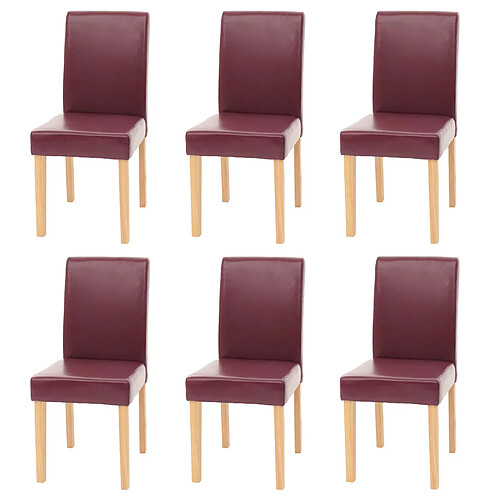 Mendler Lot de 6 chaises de séjour Littau ~ simili-cuir, rouge, pieds clairs