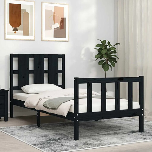 Maison Chic Lit adulte - Cadre de lit et tête de lit,Structure du lit Contemporain pour chambre noir 100x200 cm bois massif -MN92118