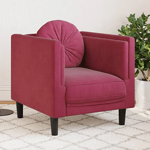 vidaXL Fauteuil avec coussin rouge bordeaux velours