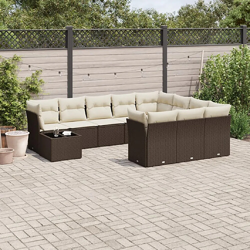 vidaXL Salon de jardin et coussins 11 pcs marron résine tressée