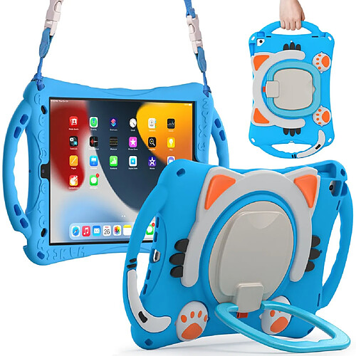 Coque en TPU antichoc avec béquille rotative et bandoulière Bleu bébé/orange pour votre iPad Pro 10.5-pouces (2017)/Air 10.5 pouces (2019)/10.2 (2019)/(2020)/(2021)