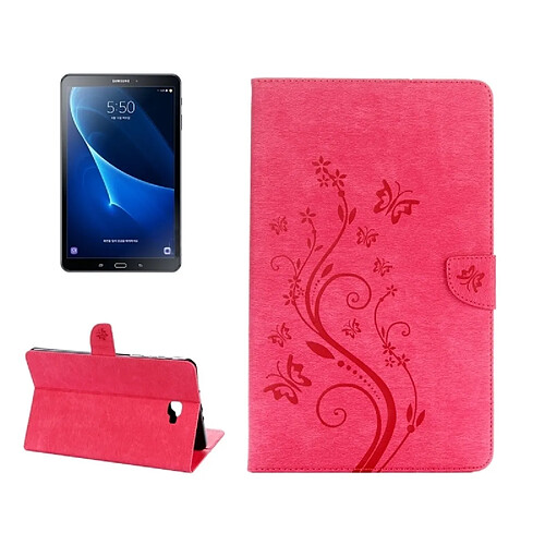 Wewoo Housse Étui Magenta pour Samsung Galaxy Tab A 10.1 fleurs pressées motif de papillon flip horizontal en cuir PU avec boucle magnétique et titulaire fentes cartes porte-monnaie