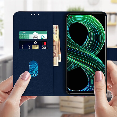 Avizar Étui pour Realme 8 5G Clapet Portefeuille Fonction Support Vidéo Bleu Nuit