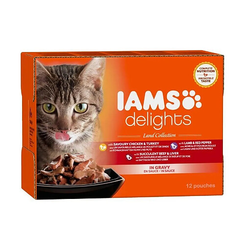 Iams Chat IAMS Delights multibox Saveurs de la Terre en sauce (Land Collection) - Toutes Races - 12x85 g - Pour chat adulte