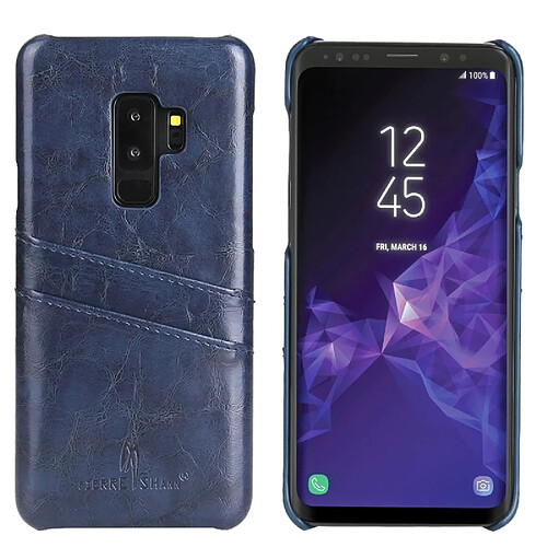 Wewoo Etui en cuir Fierre Shann Retro Oil Wax PU pour Galaxy S9 +, avec emplacements pour cartes (bleu)