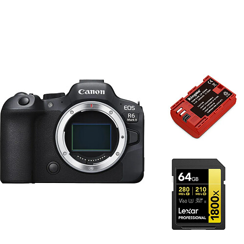 Canon EOS R6 II Body+Kingma 2400mAh Battery (Canon LP-E6NH)+Lexar 64GB Professional 1800x UHS-II SDXC Memory Card