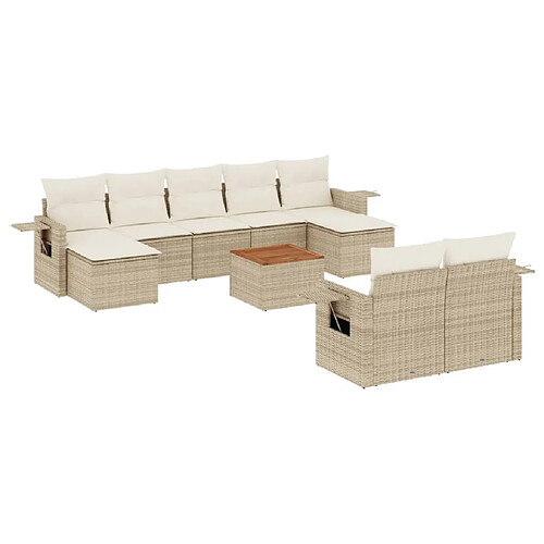 Maison Chic Salon de jardin avec coussins 10 pcs, Ensemble Tables et chaises de jardin, beige résine tressée -GKD655559