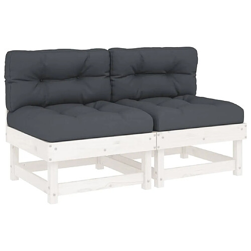 Maison Chic Canapés centraux avec coussins 2 pcs | Canapé Sofa d'extérieur | Fauteuil terrasse blanc bois de pin massif -MN79286