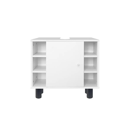 ML DESIGN MODERN LIVING Armoire bas sous vasque placard rangement blanc 1 porte 6 étagères 60x54x32 cm