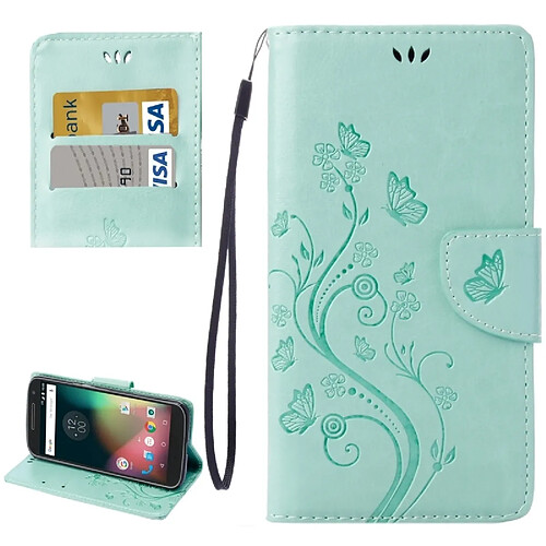 Wewoo Housse Étui vert pour Motorola Moto G 4e génération Plus en cuir avec fleurs et support Slots de cartes Portefeuille