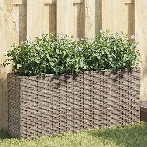 vidaXL Jardinière avec 2 pots gris 90x20x40 cm résine tressée