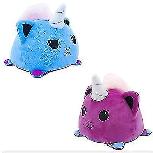 Universal Poupée d'humeur flip réversible double face flip animal licorne peluche poupée poupée bleu bleu + violet ¼ ‰